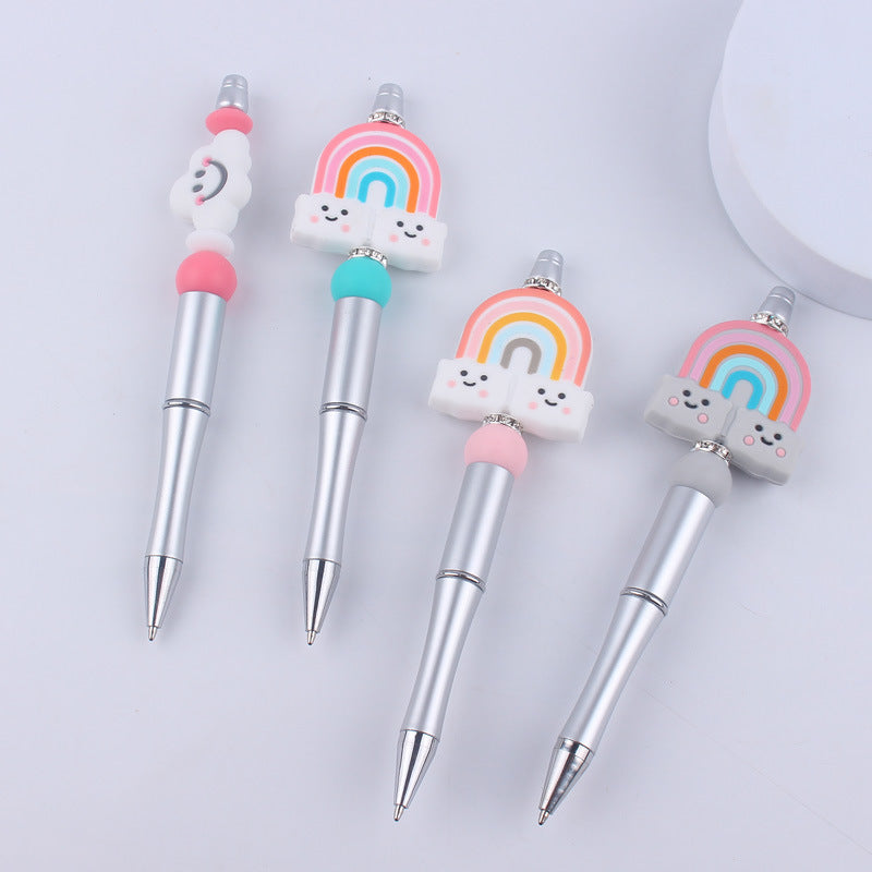 Wholesale beaded pen creative cartoon rainbow cloud silicone beaded pen  ballpoint pen