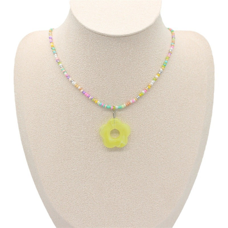 Wholesale colorful flower rice beads beaded necklace