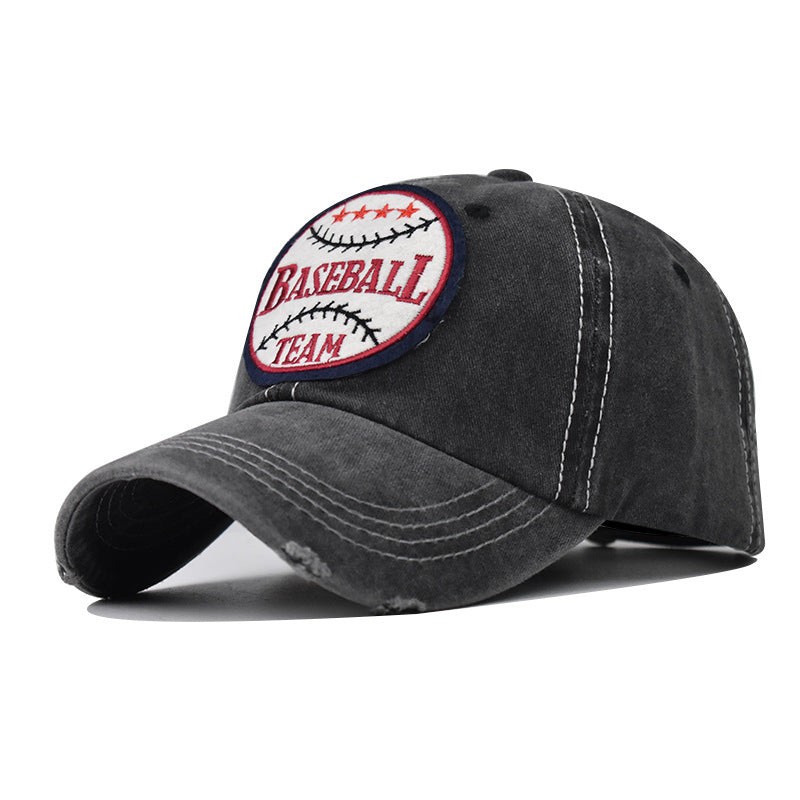 Wholesale Basketball Embroidery Washed Cotton Baseball Cap Adjustable Outdoor Sun Hat For Summer Trendy Vintage Look