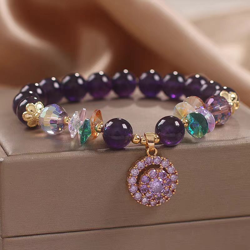 Wholesale Natural Amethyst Five Leaf Flower Pendant Bracelet