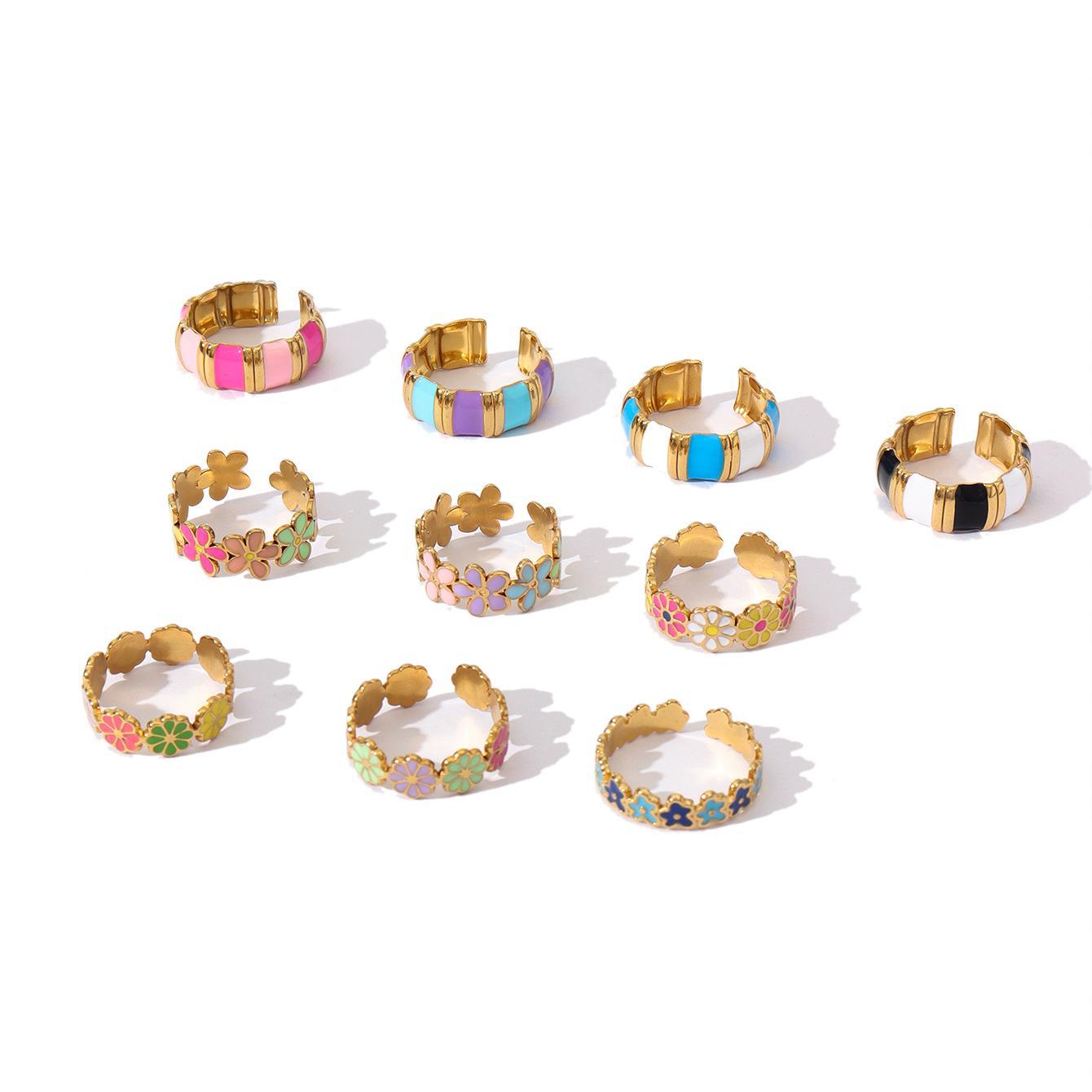 Wholesale Oil Dripping Colorful Flower Pumpkin Ring 18k Gold Plated Rings ACC-RS-MuC002