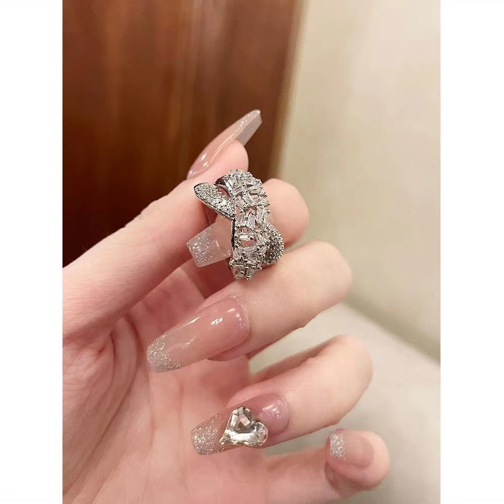 Wholesale Full Diamond Zircon Diamond Cross  Light Luxury Ring