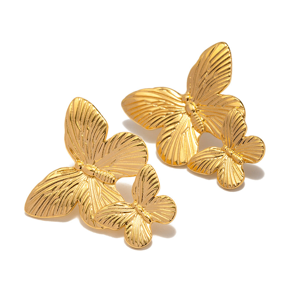 Wholesale Matte Vintage Gold Stainless Steel Butterfly Metal Earrings