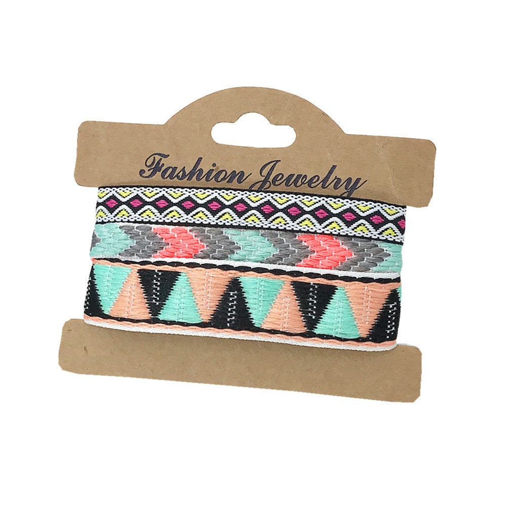 Wholesale 3 Pcs Set Hot Sale Retro Ethnic Bohemian Hand Rope Nepal Colorful Woven Bracelet Jewelry