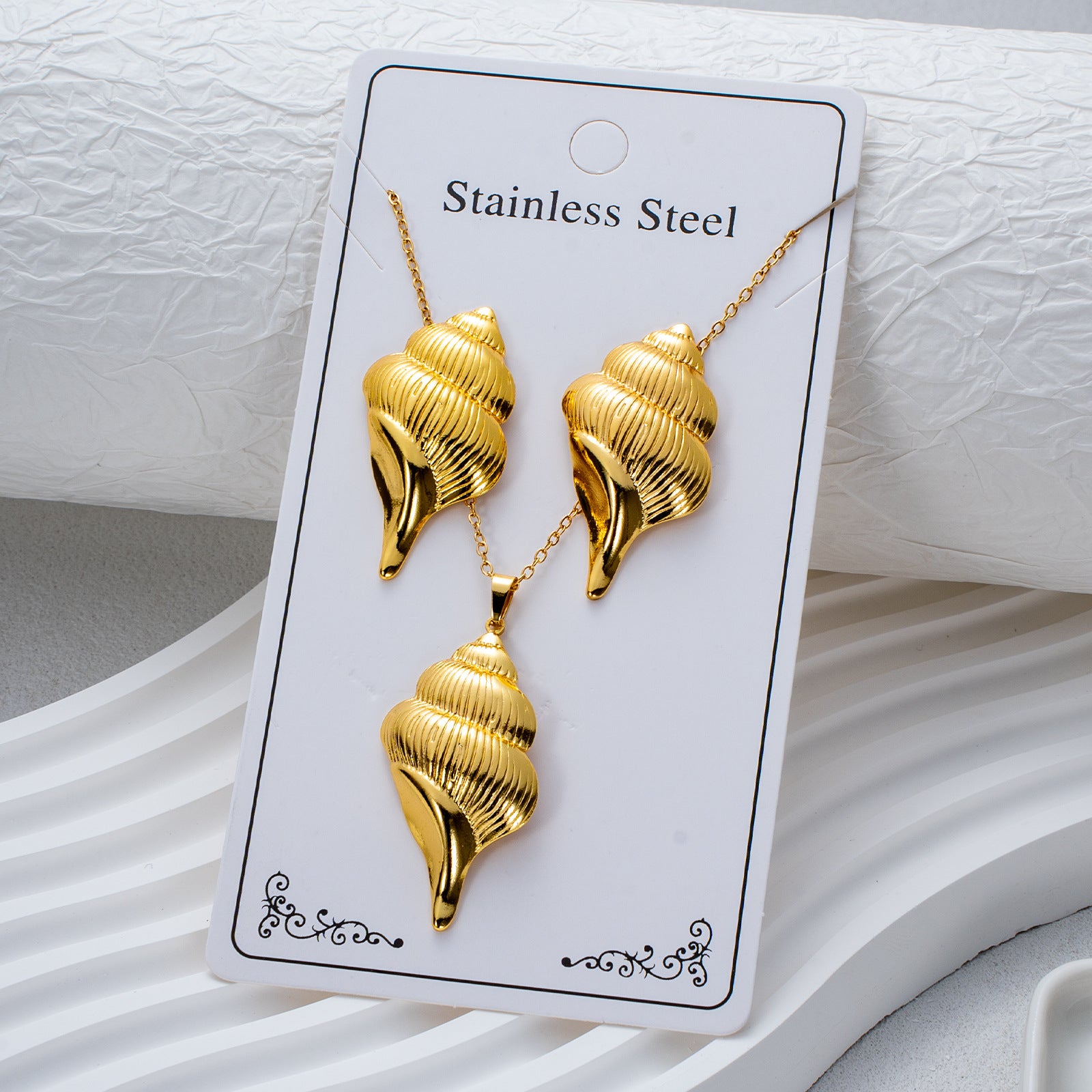 Wholesale Stainless Steel Electroplated Earring and Necklace Set - Trendy Office Lady Style,  Fashion Accessory Boutique Resale