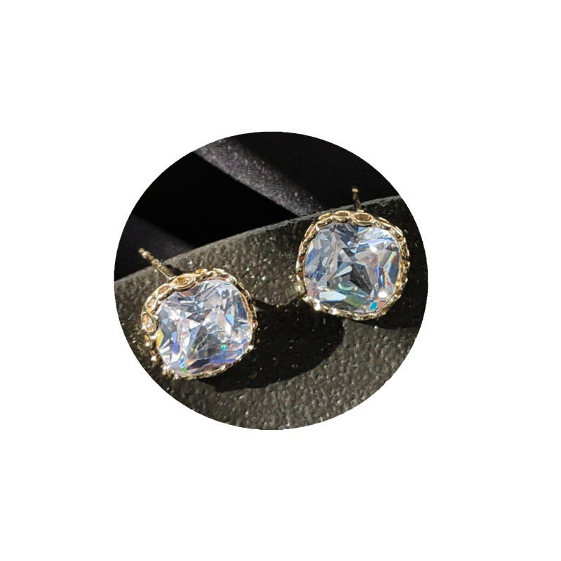 Wholesale S925 silver needle geometric square Zircon stud earrings