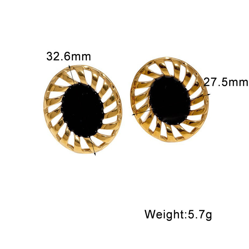 Wholesale Vintage French Oval Geometric Stud Earrings Black Stainless Steel Electroplated Trendy Jewelry Accessory For Gift
