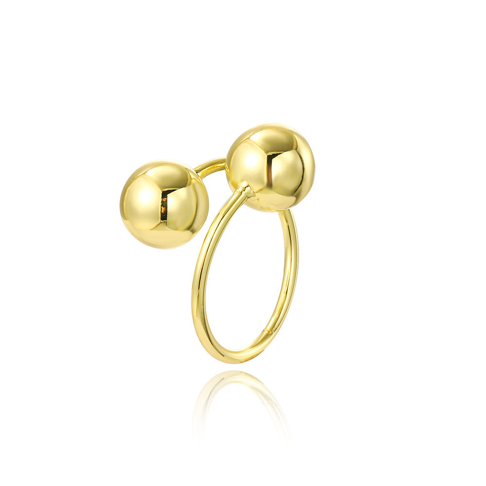 Wholesale Copper plated 18k gold wrapped hollow ball double ball ring