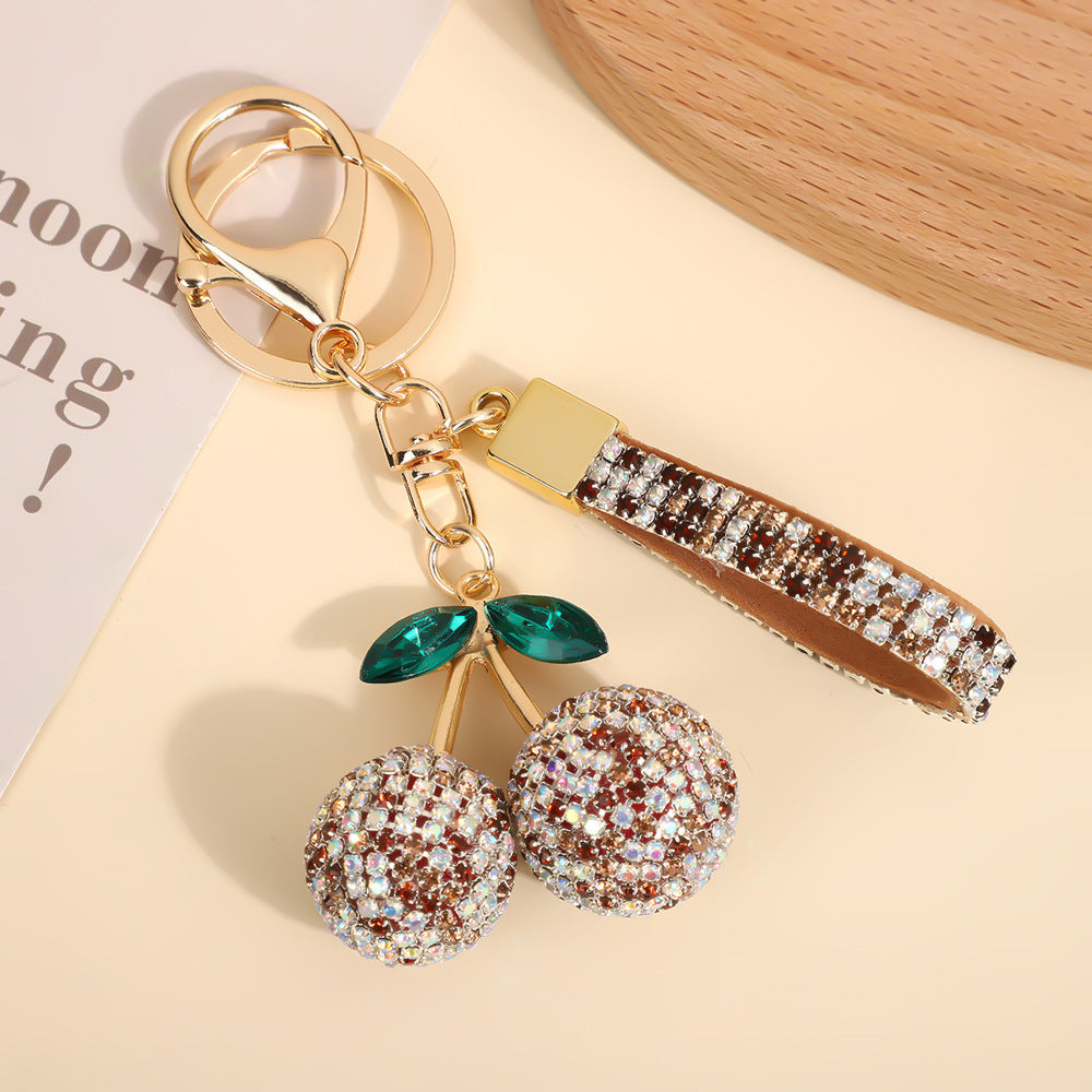 Wholesale Rhinestone Cherry Keychain Modern Minimalist Red Car Key Accessory And Bag Charm For Boutique Resale