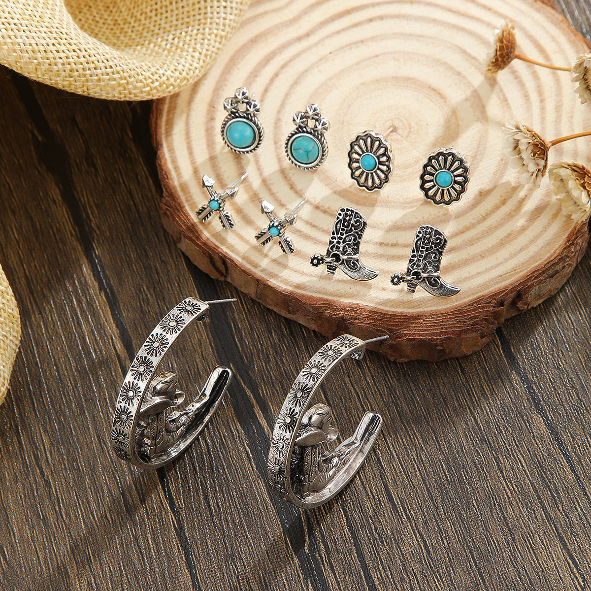 Wholesale turquoise vintage suit cow's head horse boots horse  earrings