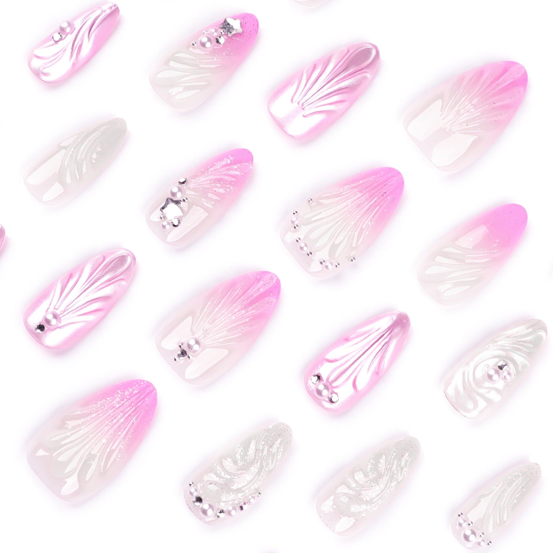 Wholesale  24 Pieces/box 3D Pink Gradient Shell Nails Kits Nail Stickers