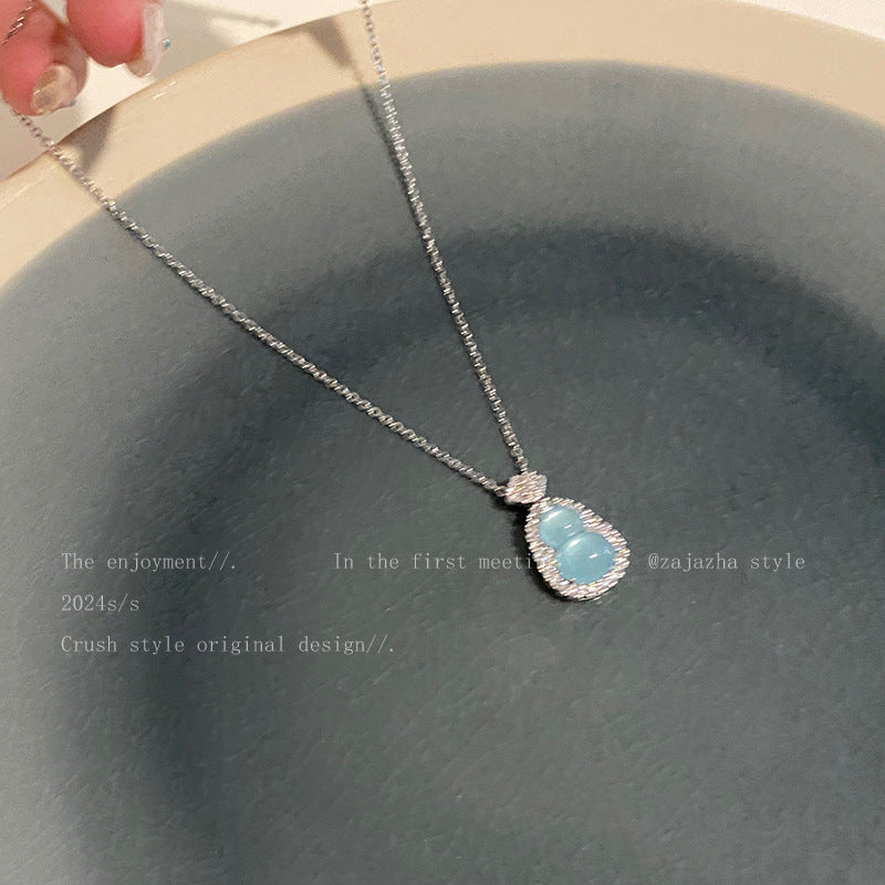 Wholesale Titanium Steel Ice Blue Gourd Light Luxury  Necklace