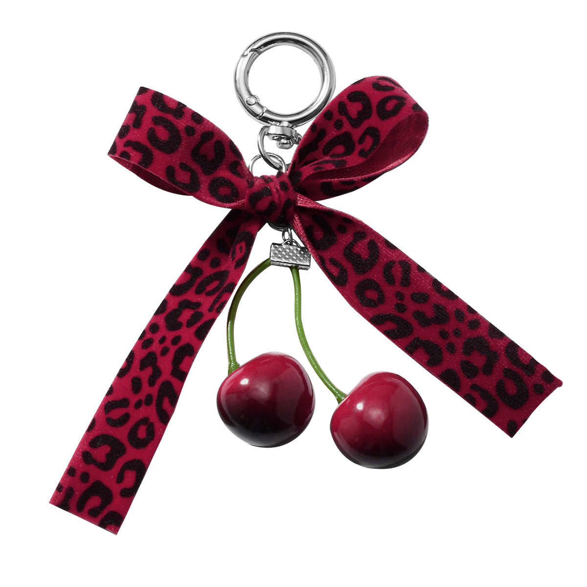 Wholesale Zinc alloy artificial pearl lace leopard print bowknot cherry keychain