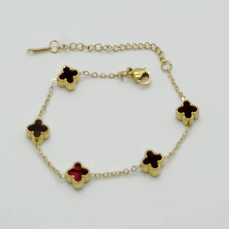 Wholesale Gold Plated Stainless Steel Four Leaf Clover Bracelet Fashion Jewelry for Women