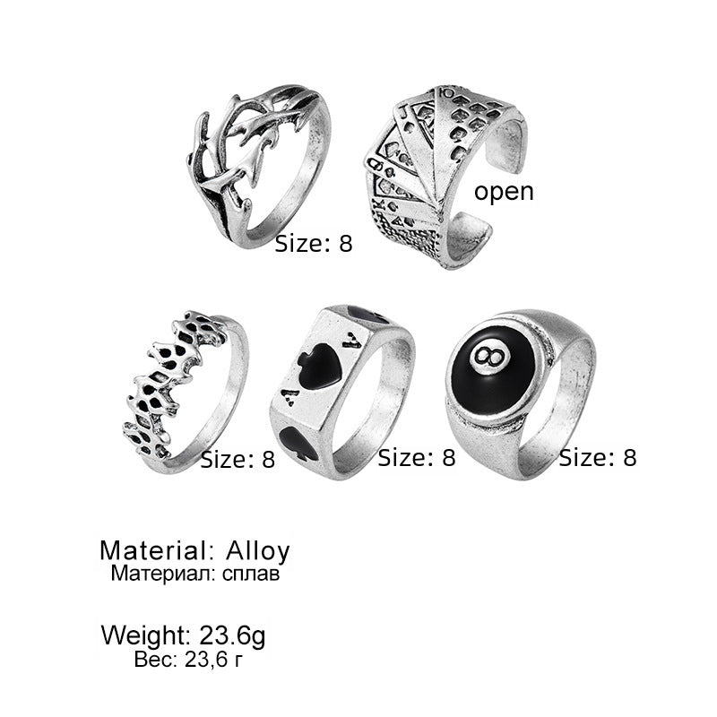 Wholesale Punk style 5-piece set billiard index finger ring set