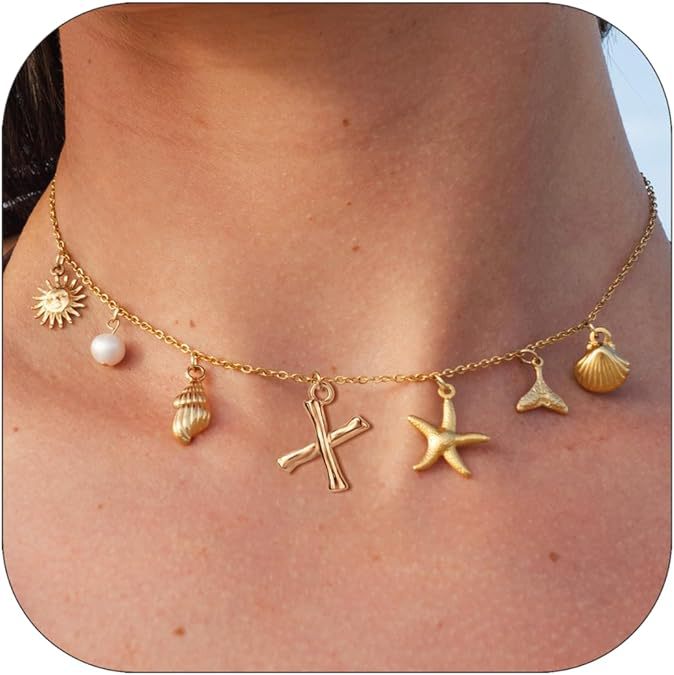 Wholesale Gold Letter Necklace Summer Bohemian Beach Shell 14k Starfish Clavicle Chain ACC-NE-ChunYang002
