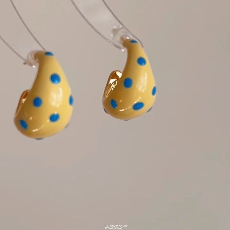 Wholesale  Yellow Wave Dot Oil Dropping Half Ring Earrings