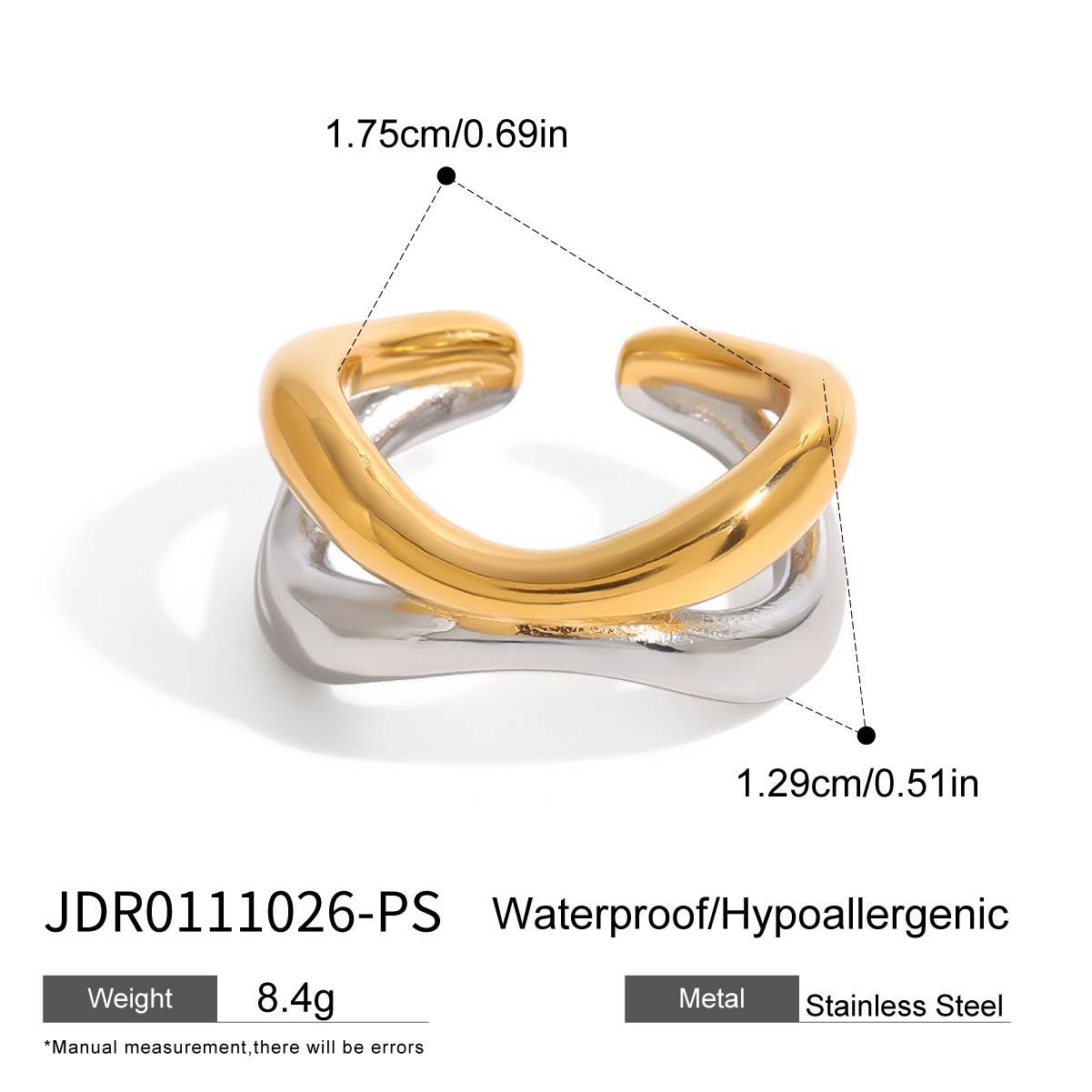 Wholesale  18k gold stainless steel gold and silver color  irregular lines double-layer hollow opening ring