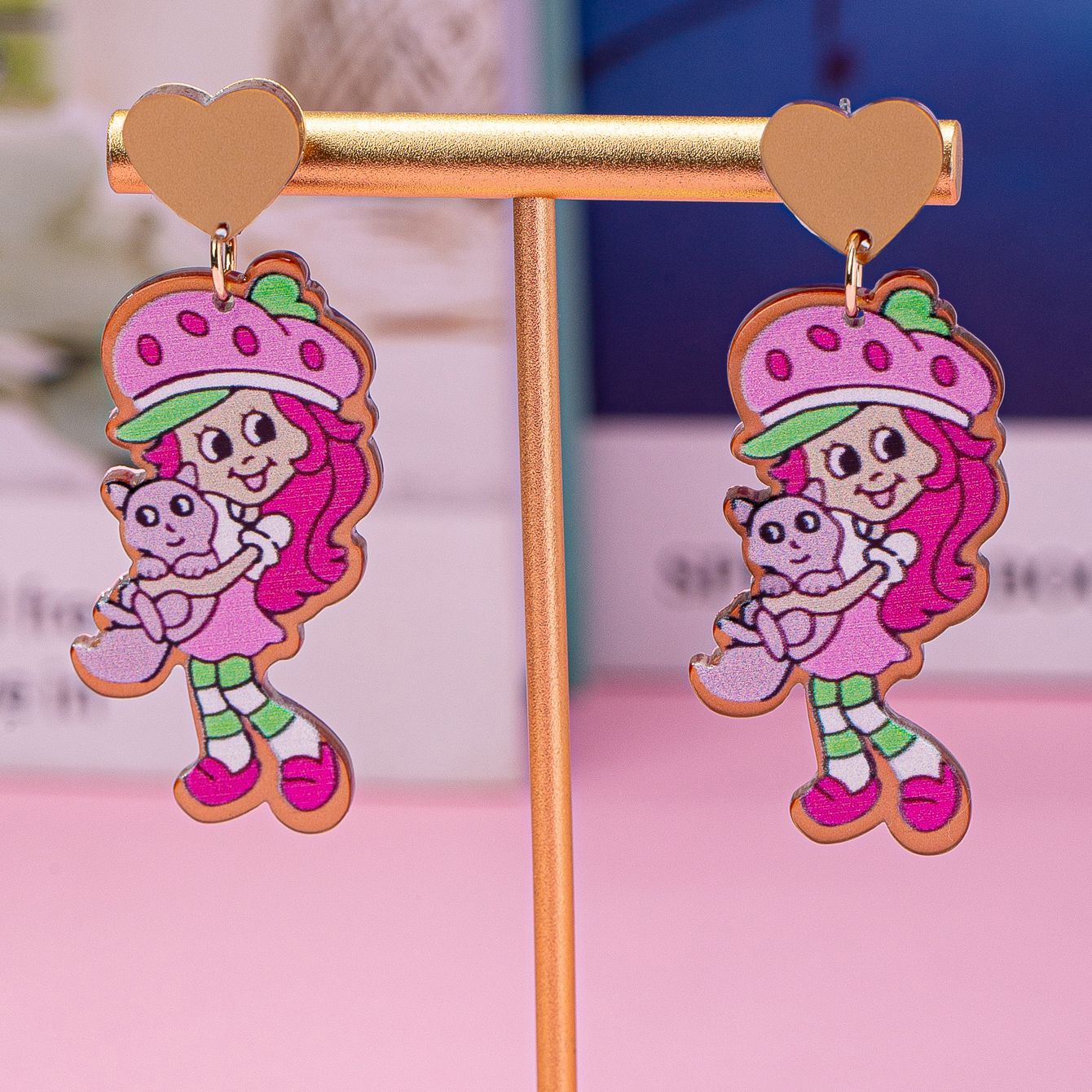 Wholesale Acrylic Heart Strawberry Girl Earrings