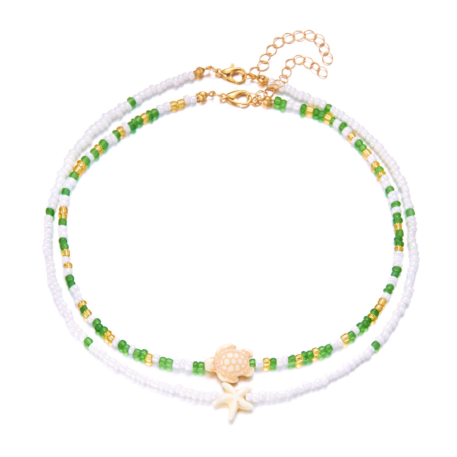 Wholesale  double-layer starfish turtle rice beads short necklace