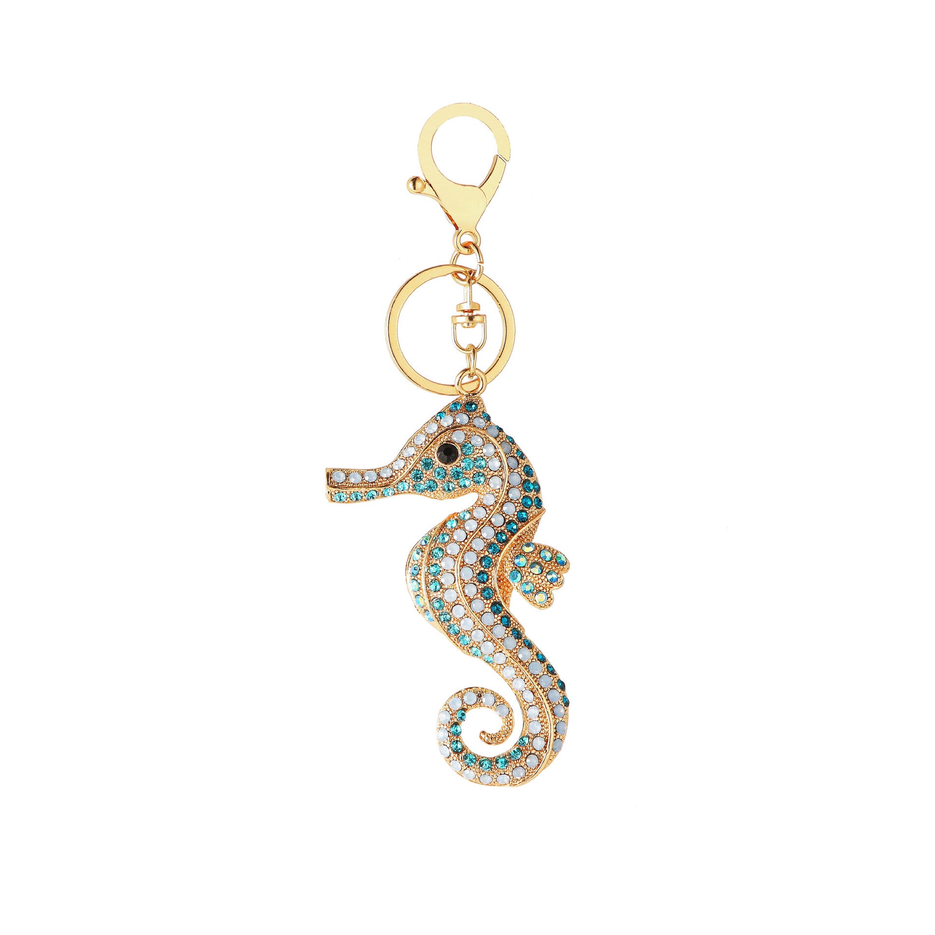 Wholesale Marine Life Pendant Aliexpress Diamond-Encrusted Cute Seahorse Keychain Pendant Metal Cartoon Creative Gift