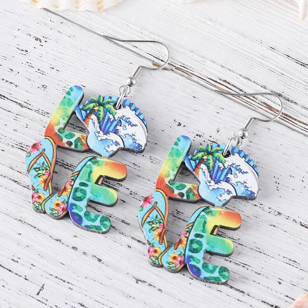 Wholesale colorful flip flops palm tree flowers LOVE pendant earrings