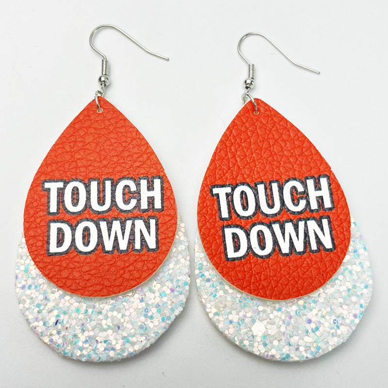 Wholesale 2pairs/pack Sports Style Football Stadium Cheer Leather Teardrop-shaped Double-layer Earrings ACC-ES-HY121