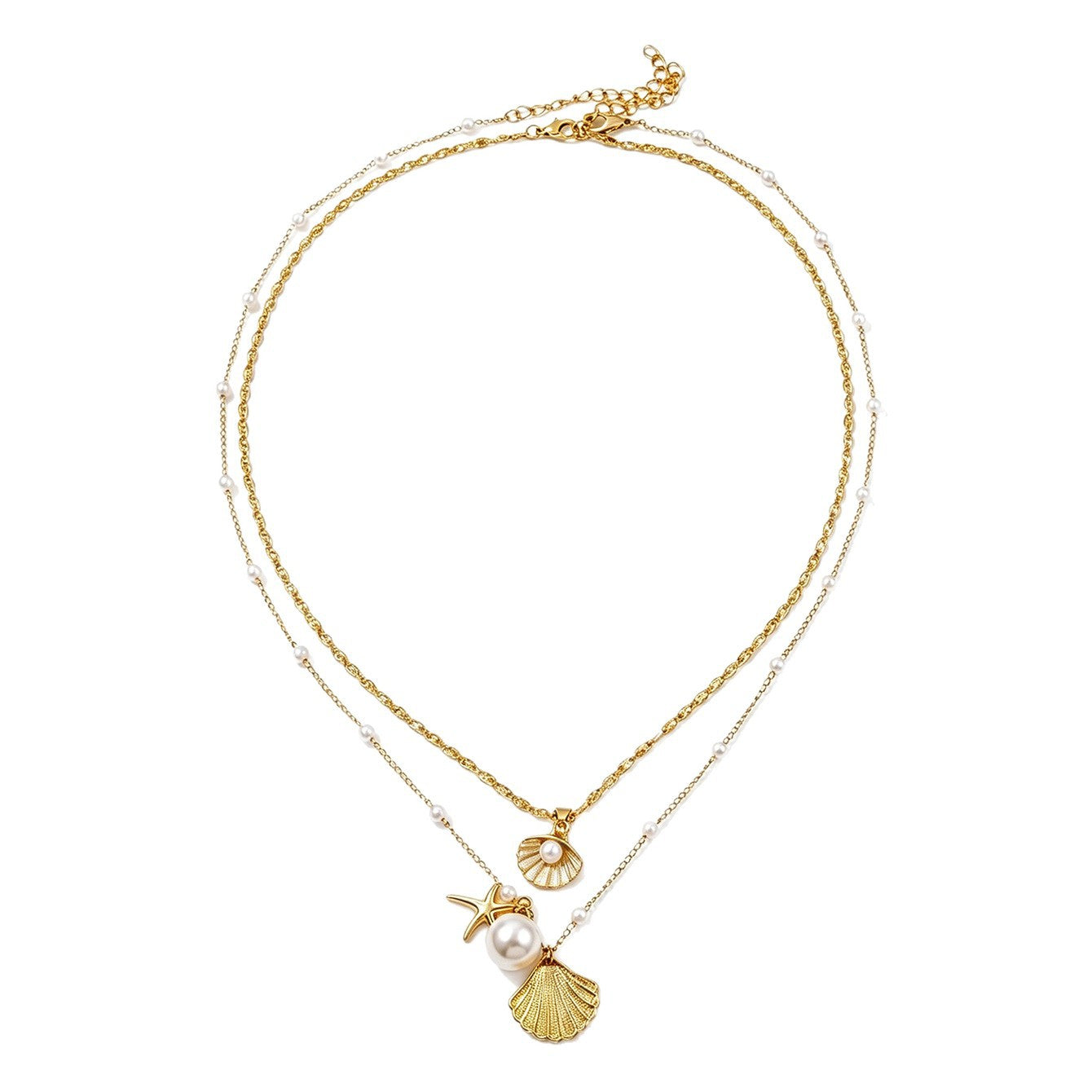 Wholesale Stylish Layered Starfish Shell Pearl Pendant Necklace Ocean Charm Jewelry For Women Boutique Resale Gift