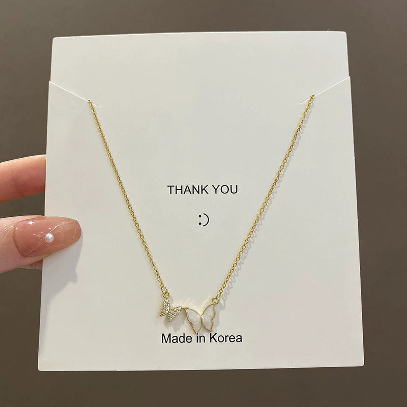 Wholesale Titanium Steel Collarbone Necklace with Zircon and Pearl Pendant
