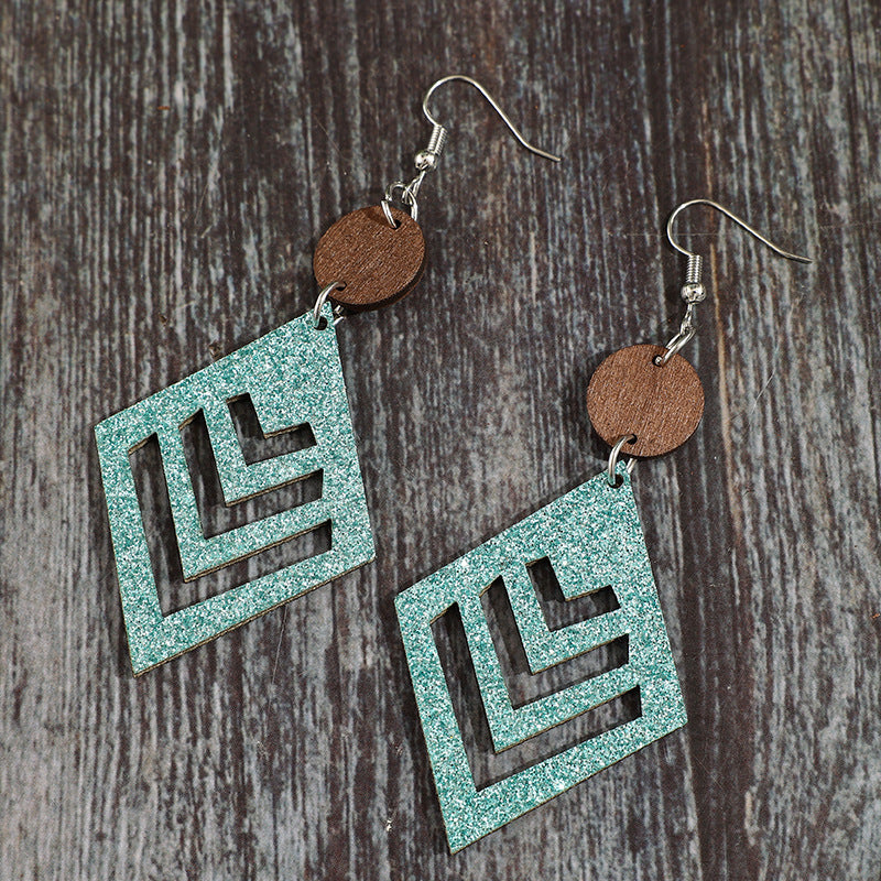 Wholesale Geometric Hollow Bohemian Wood Earrings - Fashion Accessory for Casual Resale