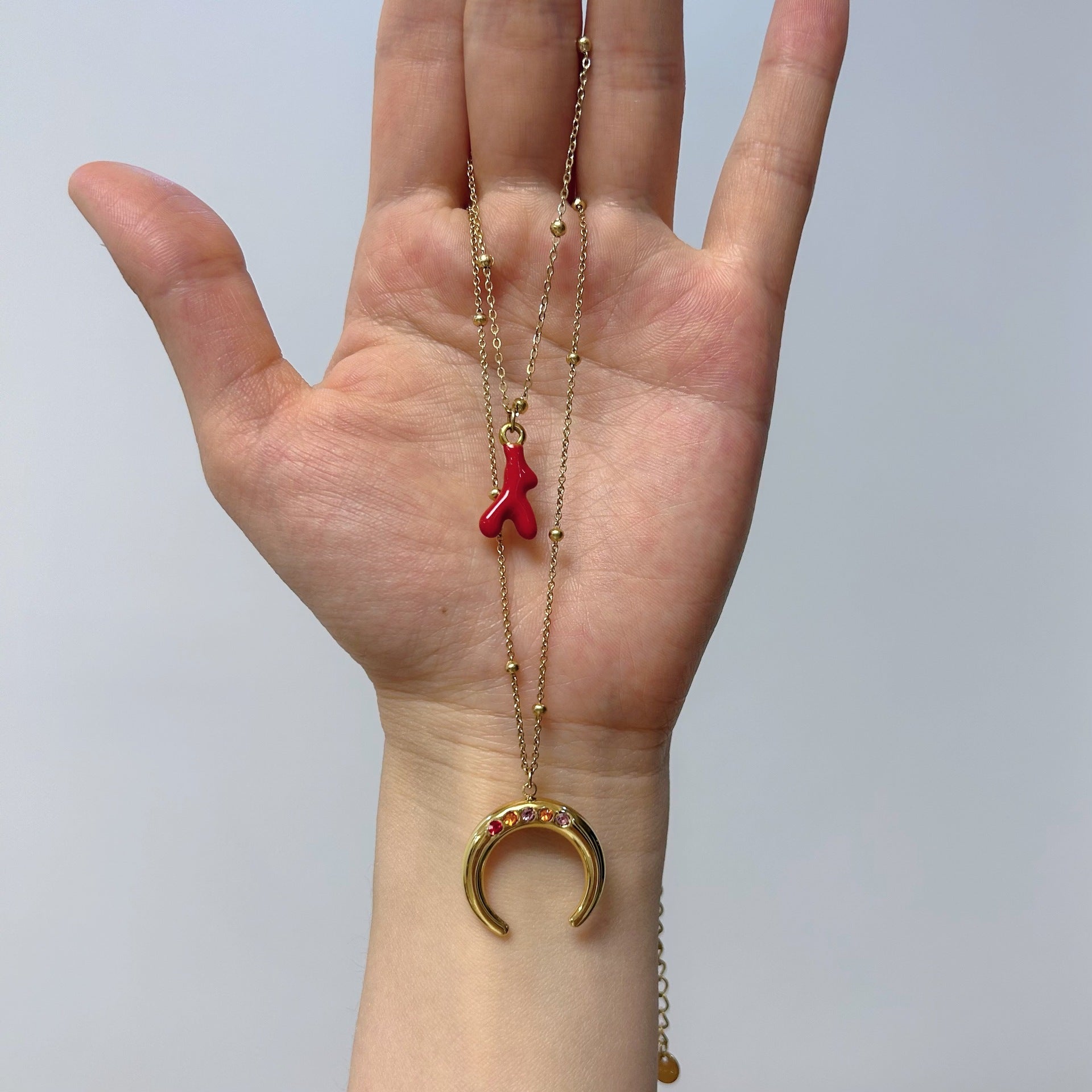 Wholesale Natural stone necklace with diamond moon oil drop sun titanium steel chain