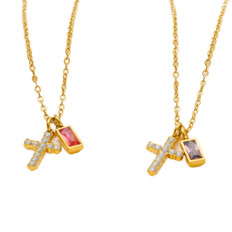 Wholesale Stainless steel December birthstone cross necklace