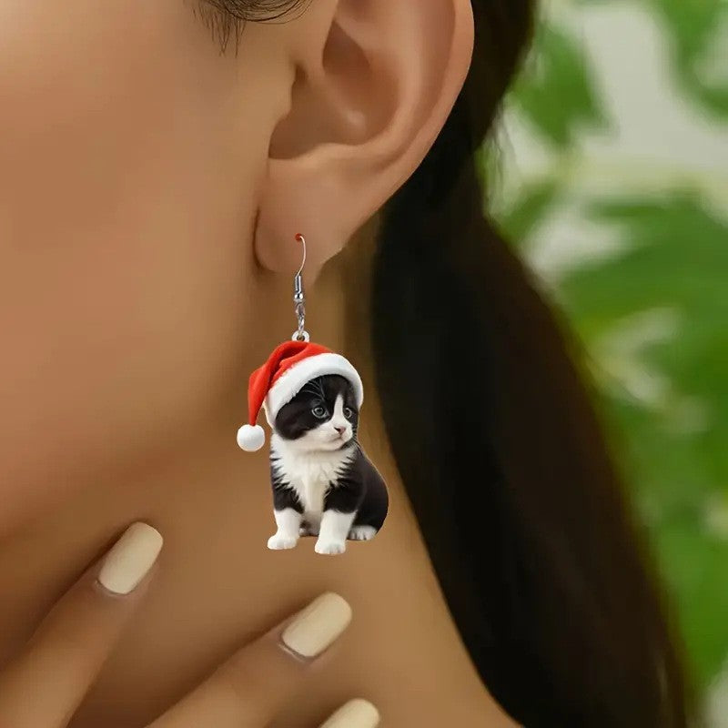 Wholesale Christmas hat cute cat acrylic earrings