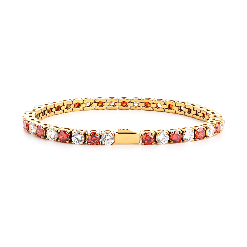 Wholesale Euro-American Hip-Hop Style Stainless Steel Cuban Chain with Red Zircon