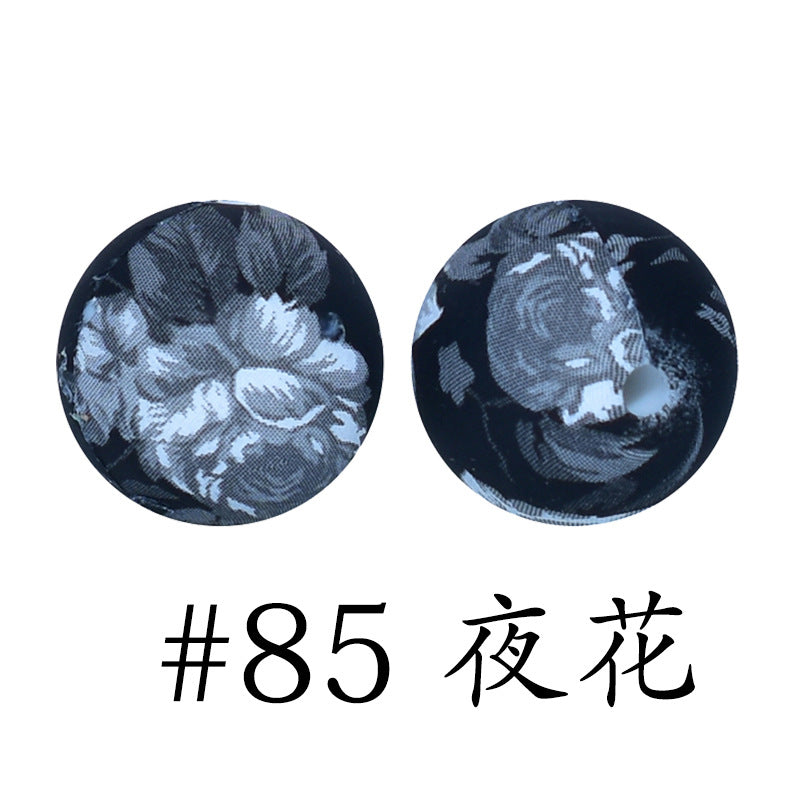 Wholesale 50pcs 15mm Western Style Leopard Skull Color Aztec Printed Silicone Balls Beads ACC-BDS-HeSheng008