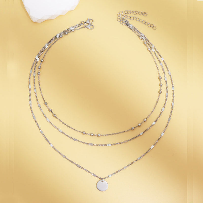 Wholesale Metal Three Layer Round Pendant Necklace