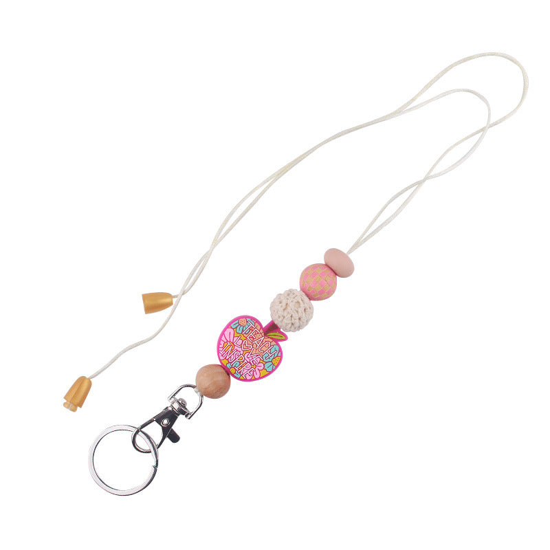 Wholesale Cartoon Apple Silicone Beads Accessories Pendant Creative DIY Silicone Four-Piece Combination Wrist Keychain Jewelry