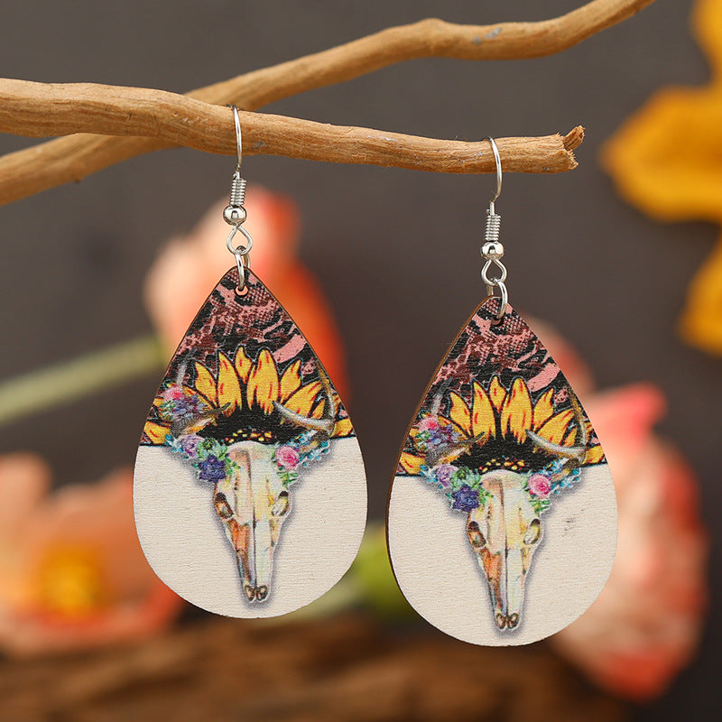 Wholesale Western style cow head sunflower water drop Earrings