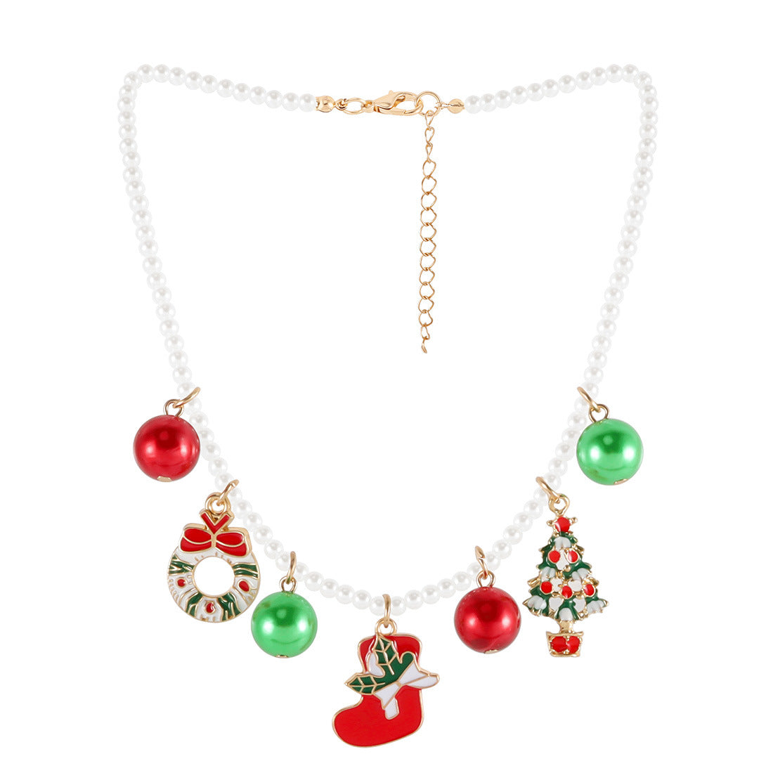 Wholesale Christmas Necklace  Chain Red Green White Beaded Necklaces