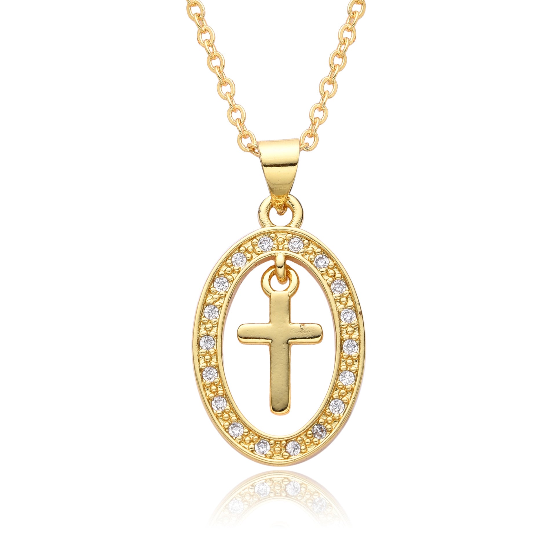 Wholesale retro cross micro inlaid zircon copper gold-plated necklace