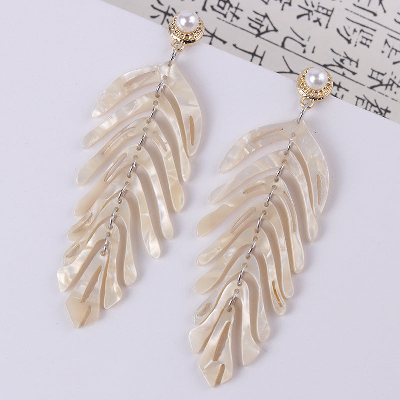 Wholesale leaf earrings fresh simple leaf acrylic acetate earrings Tassel Style