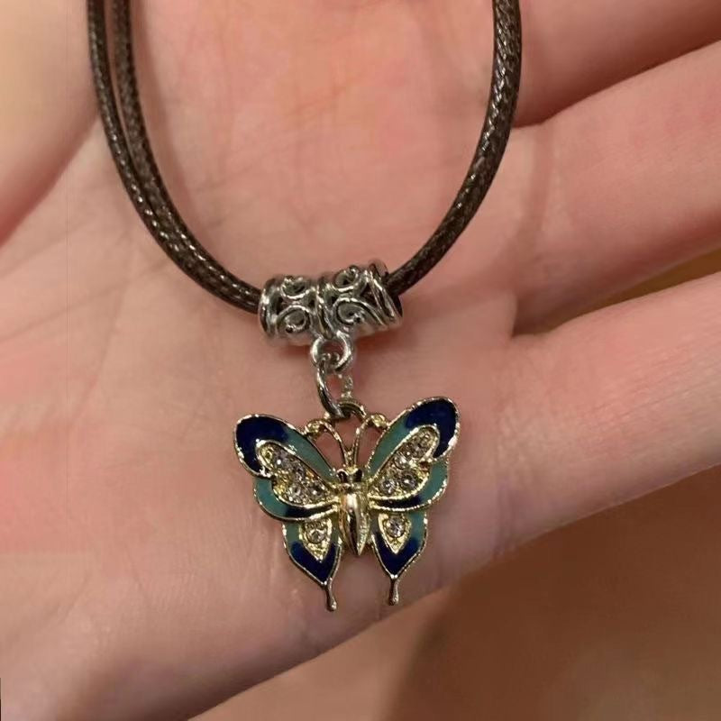 Wholesale Vintage Leather Rope Alloy Butterfly Pendant Necklace Clavicle Chain ACC-NE-JiuS011