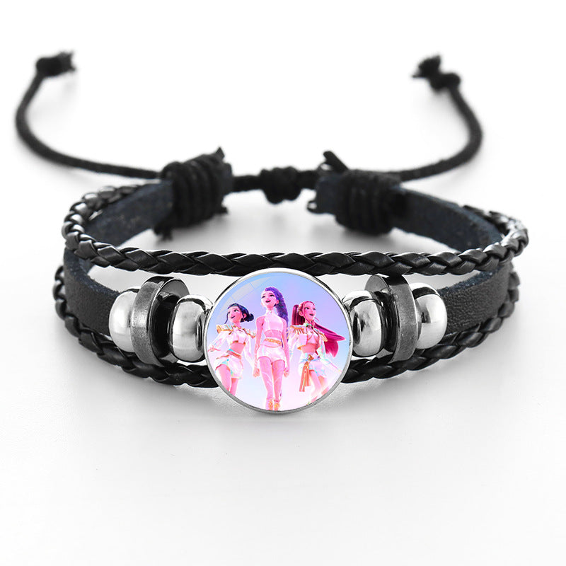 Wholesale Demon Hunters Time Gem Bracelet Couple Leather Braided Black Bracelet kpop