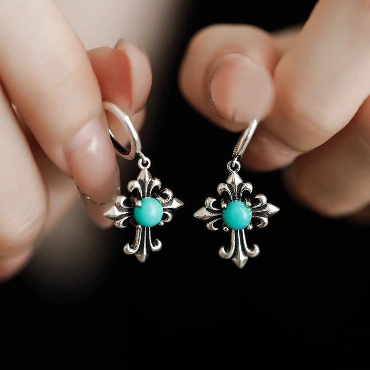 Wholesale Vintage heavy-duty turquoise cross earrings