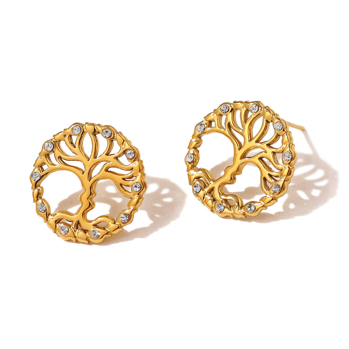 Wholesale Stainless Steel Hollow Tree of Life Diamond Earrings