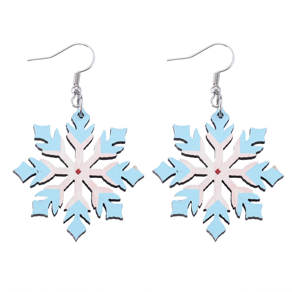 Wholesale Christmas gradient hollow snowflake pendant earrings wooden double-sided earrings