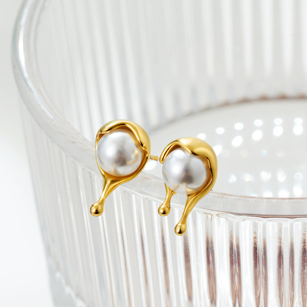 Wholesale  18K gold pearl earrings temperament dissolved water droplets jewelry