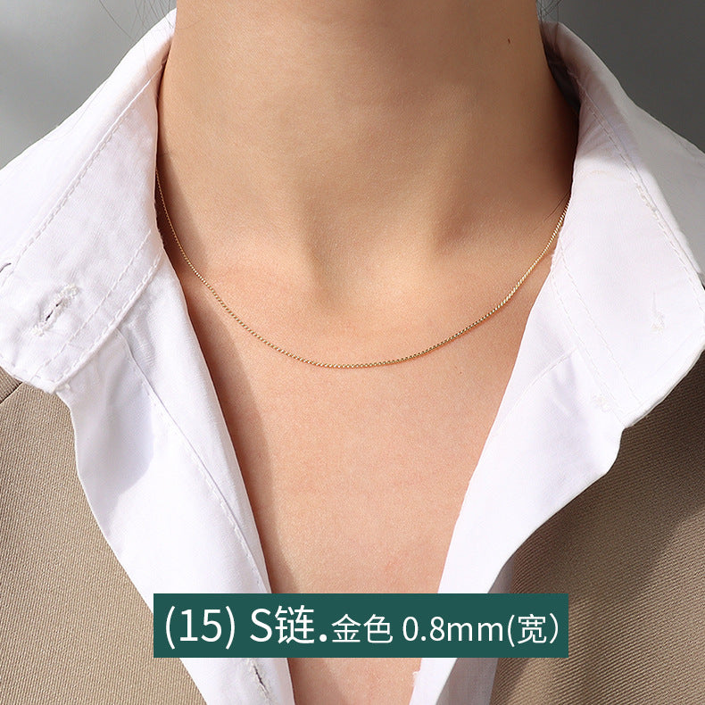 Wholesale 2pcs Cross Necklaces Snake Bone Chain Twist Chain Box Chain Titanium Steel 18K Gold Plated Clavicle Chain ACC-NE-MiLi002