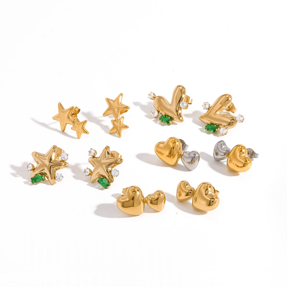 Wholesale Chic Star Heart Stud Earrings Colorful Diamond 18K Gold PVD Stainless Steel Fashion Accessory Party Gift