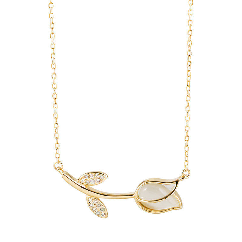 Wholesale 925 sterling silver chalcedony Tulip necklace